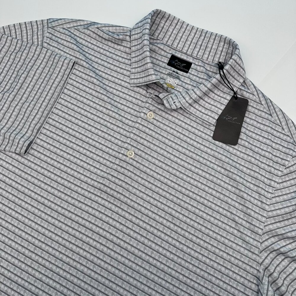 Greg Norman Pro Series ML75 Houndstooth‎ Stripe Shirt Golf Polo, Size M, White